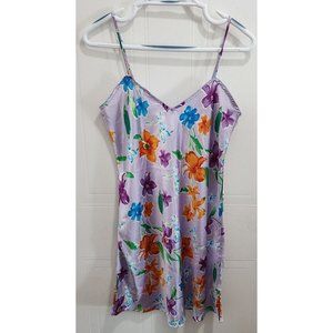 Jaclyn Smith Sleepwear Women's Sleeveless V Neck Satin Nightgown Purple Floral S